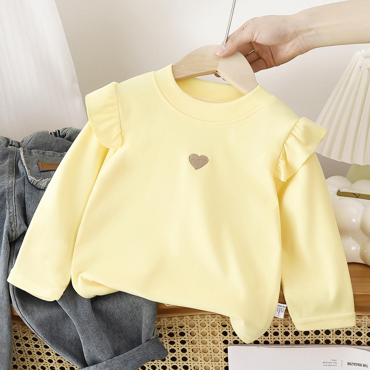 Baby Girls’ Warm Long Sleeve Lace Top – Autumn/Winter Solid Color Tee