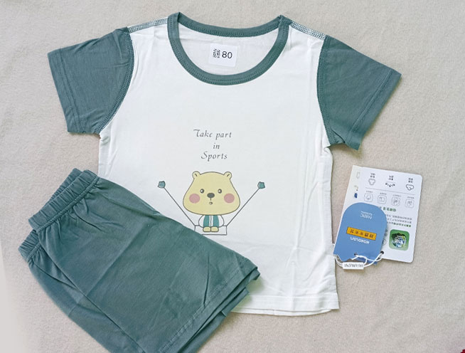 Sports Bear Print Baby Two-Piece Set - Ash Blue