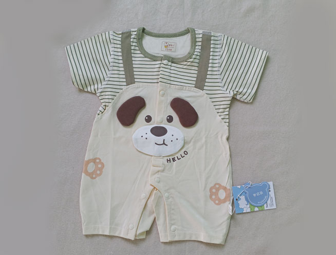 Cute Doggy Face Striped Romper for Toddlers - Olive Green & Cream