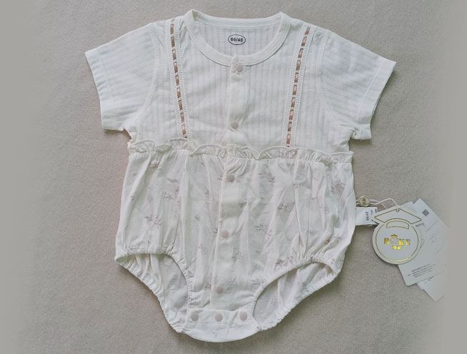 Cute Floral Printed Three-Quarter Sleeve Bubble Romper for Little Girls - Off-White