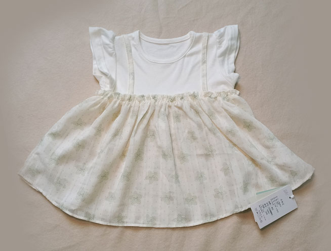 Cute Floral Printed Summer Frock for Girls - Off-White and Sweet Green