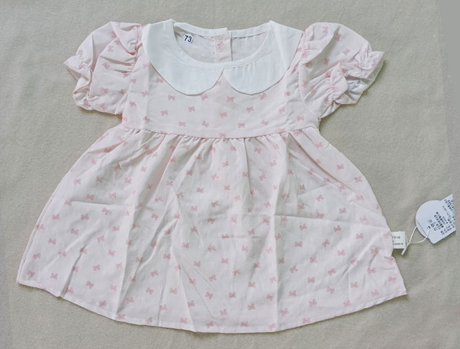 Cute Pink Bow Printed Color Summer Frock for Little Girls
