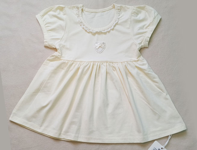 Cute Heart Applique and Lace Designed Summer Frock for Little Girls - Off-White