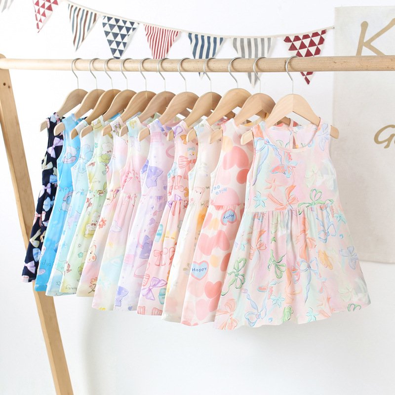 Girls' Summer Cotton Silk Sling Dress